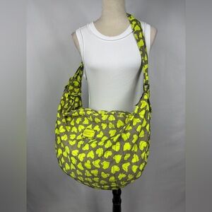 Marc by Marc Jacobs Crossbody Sling Hobo Bag Fluorescent Yellow Grey Heart Print